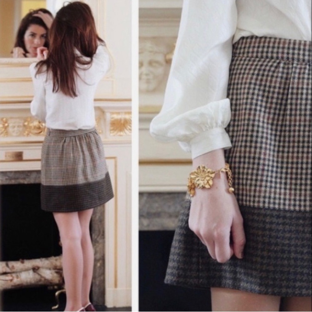 Jcrew brown houndstooth wool mini skirt